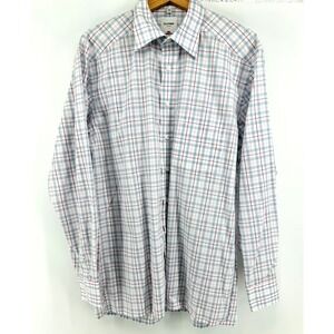 Olymp Luxor Mens Plaid Button Down Shirt Blue Red White 100% Cotton 15.5 39